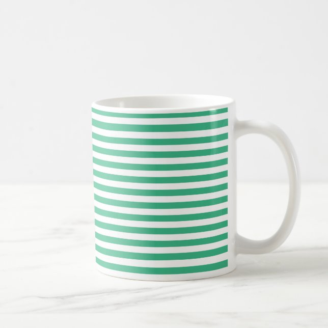 Aqua Green and White Stripes Coffee Mug (Right)