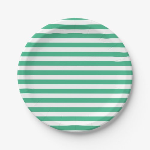 Aqua Green and White Stripes Paper Plates