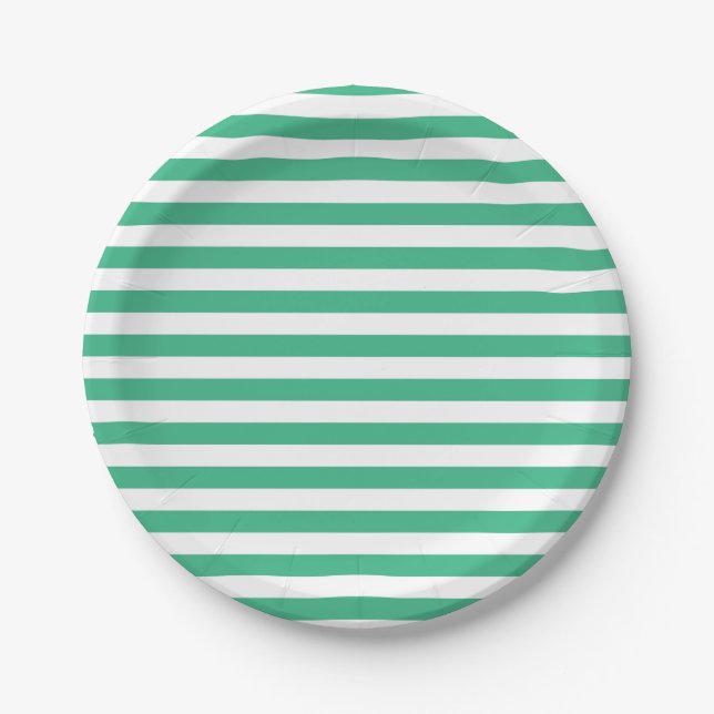Aqua Green and White Stripes Paper Plates (Front)