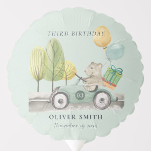 Aqua Green Any Age Birthday Party Teddy Car Balloon