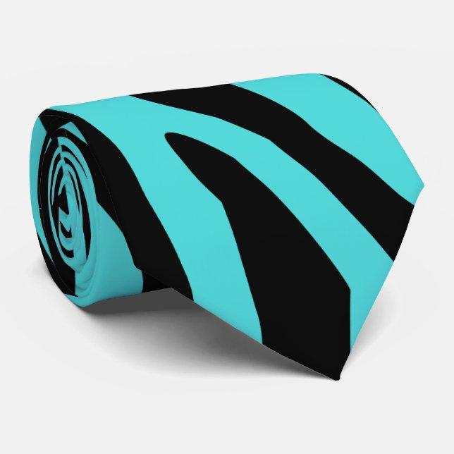 AQUA GREEN & BLACK ANIMAL PRINT STRIPE PATTERN NECK TIE (Rolled)