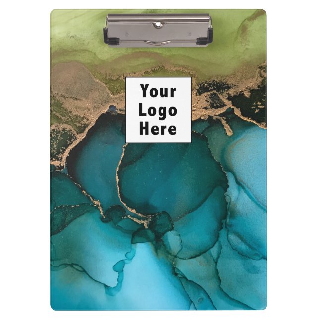 Aqua Green Black Teal Gold DIY Logo Journal Clipboard (Front)