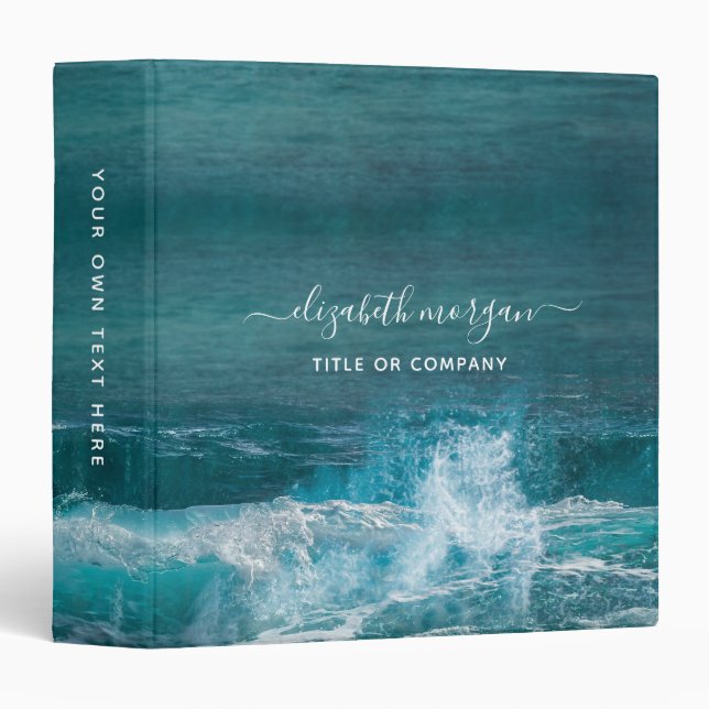 Aqua Green Blue Beach Name Professional Script 3 R 3 Ring Binder (Front/Spine)