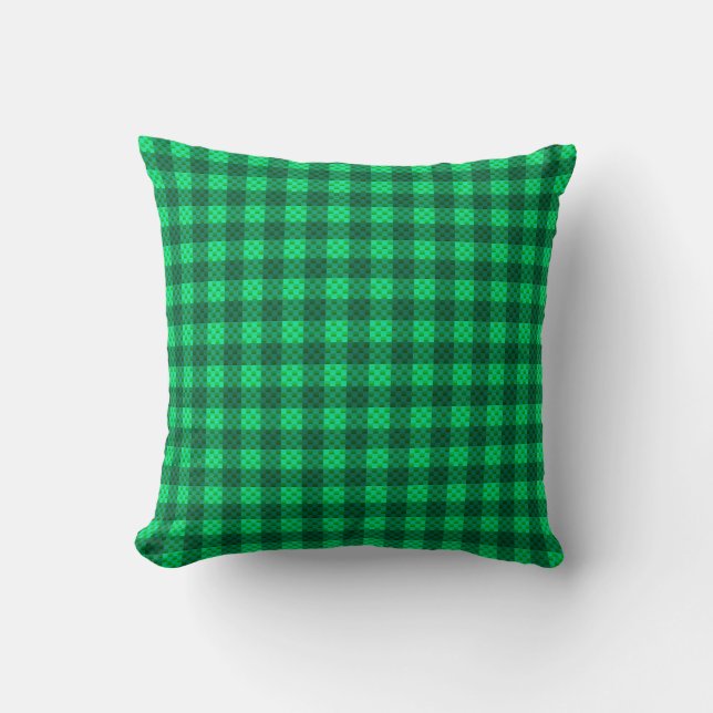 Aqua green checkered carbon fiber patterned throw pillow (Front)