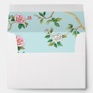 Aqua & Green Chinoiserie lined Wedding  Envelope