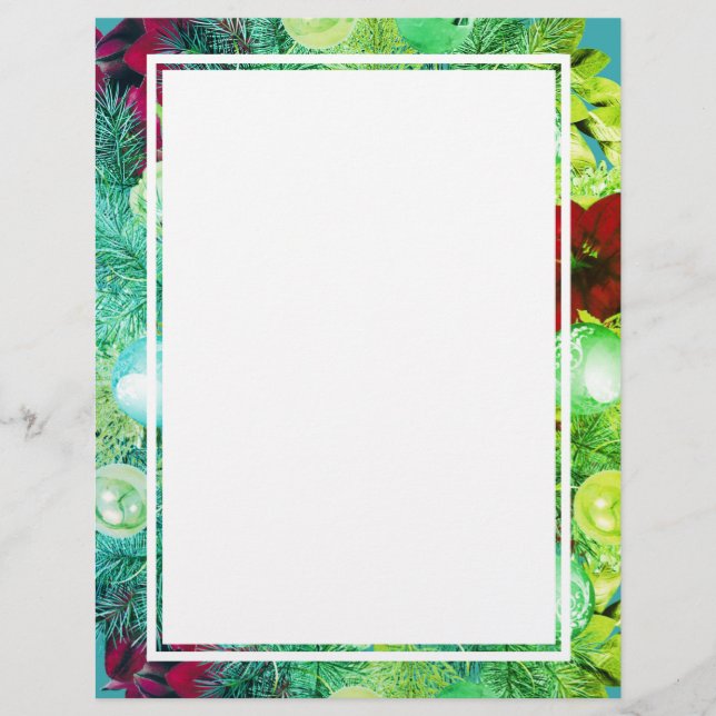 Aqua Green | CHRISTMAS WREATH | Festive Holiday Letterhead (Front)