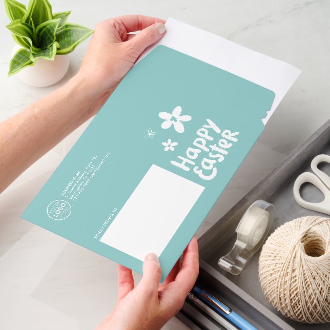 Aqua Green Customizable Business Logo Happy Easter Envelope Mailers (Desk)