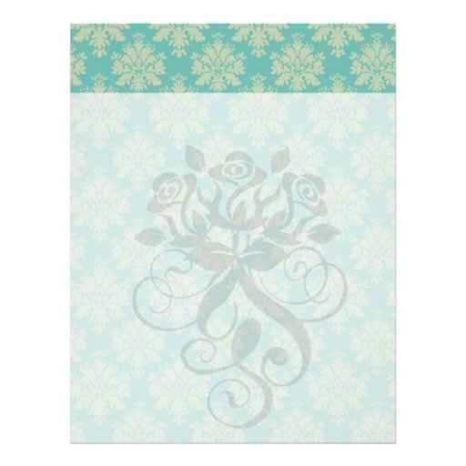 aqua green damask letterhead design on PopScreen