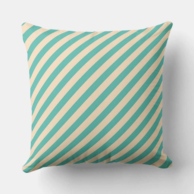 Aqua Green  Diagonal Stripe Outdoor Pillow (Back)