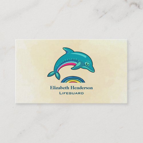 Aqua Green Dolphin Curving Over Multicolored Water Business Card