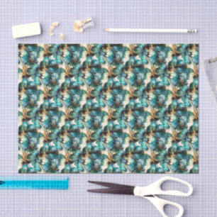 Aqua Green Faux Gold Watercolor Decoupage Tissue Paper