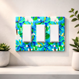 Aqua Green Floral Himalayan Poppy Botanical Design Light Switch Cover