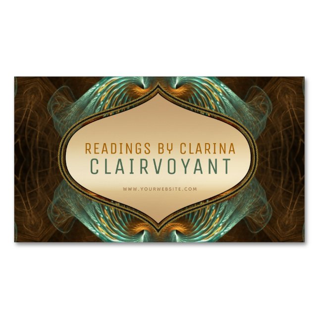 Aqua Green Gold Fractal Arts Clairvoyant Readings  Business Card Magnet (Front)