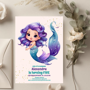 Aqua Green Gold Little Mermaid Birthday Invitation