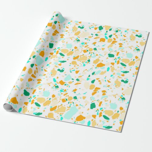 Aqua green gold terrazzo handmade wrapping paper