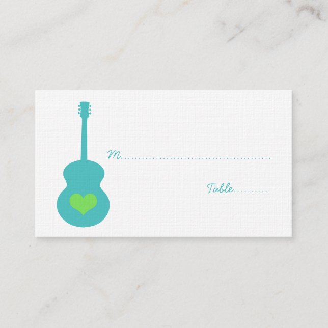 Aqua/Green Guitar Heart Place Card (Front)