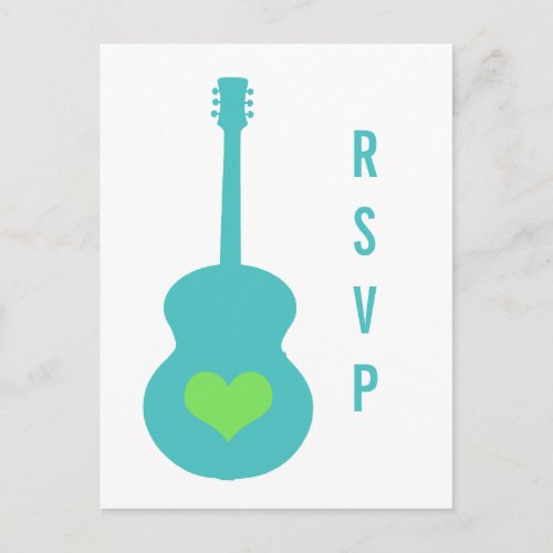 AquaGreen Guitar Heart RSVP Postcard
