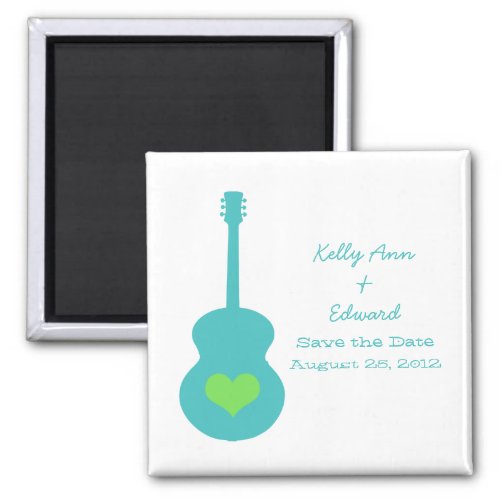 AquaGreen Guitar Heart Save the Date Magnet