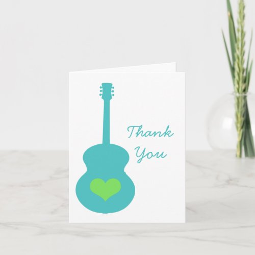AquaGreen Guitar Heart Thank You Card
