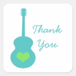 Aqua/Green Guitar Heart Thank You Stickers