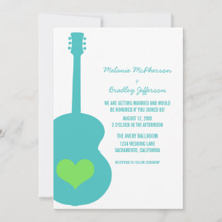 Aqua/Green Guitar Heart Wedding Invite