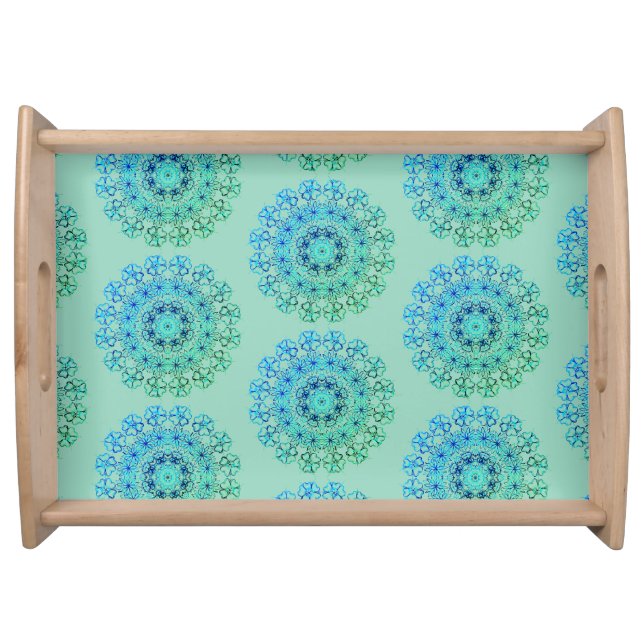 Aqua Green Lacy Patterned  Serving Tray (Front)