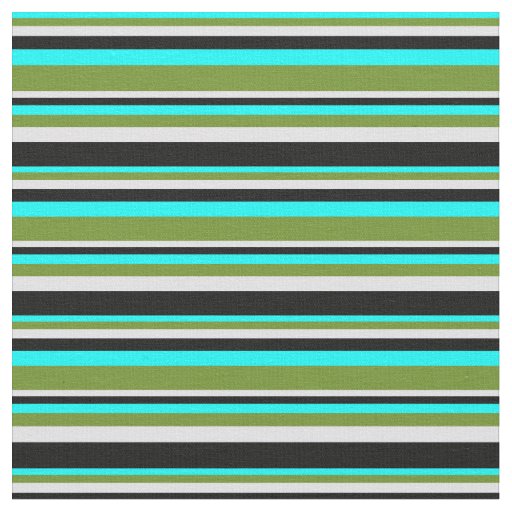 Aqua, Green, Lavender, and Black Striped Pattern Fabric