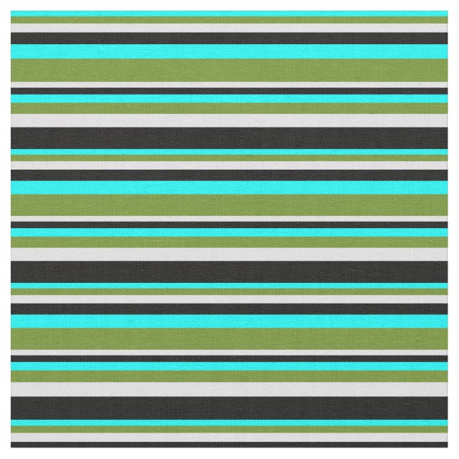 Aqua, Green, Lavender, and Black Striped Pattern Fabric (Close Up)