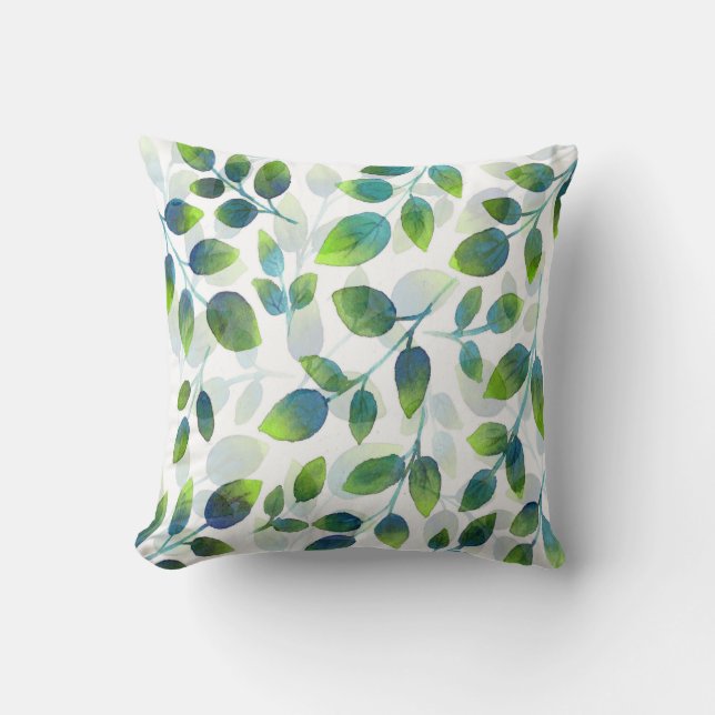 Aqua Green Leaf Pattern Pillow (Front)