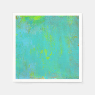 Aqua Green, Lime and Brown Ochre Grunge Abstract Paper Napkins