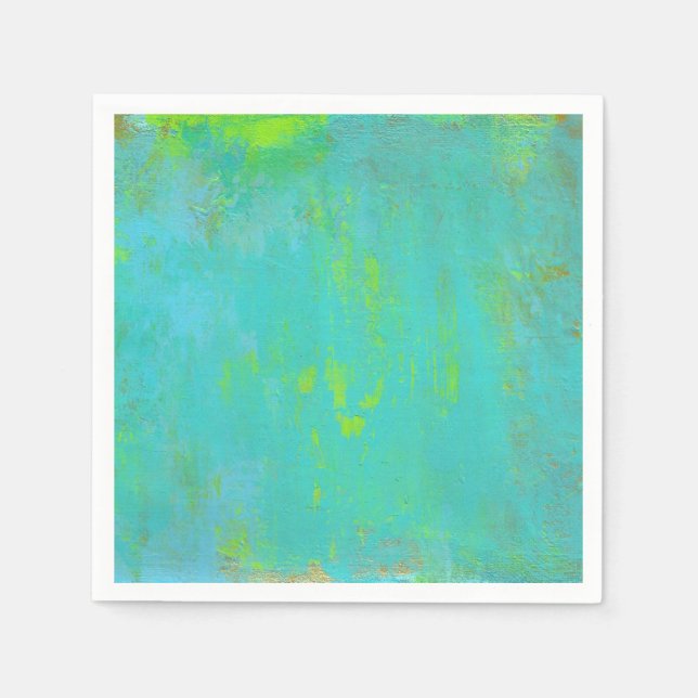 Aqua Green, Lime and Brown Ochre Grunge Abstract Paper Napkins (Front)
