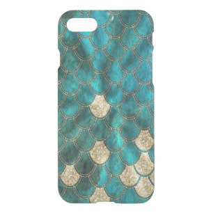 Aqua green Mermaid Scales with gold glitter iPhone SE/8/7 Case