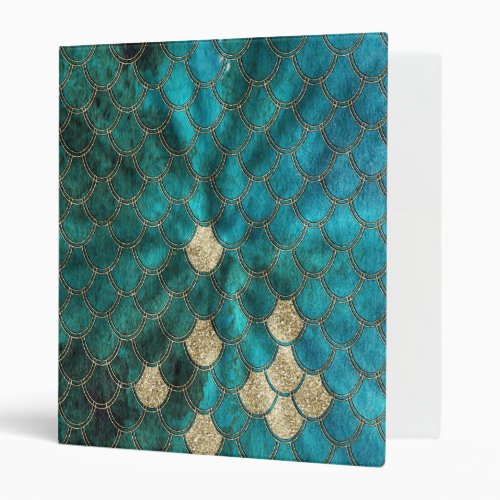 Aqua green Mermaidscales with gold glitter Binder