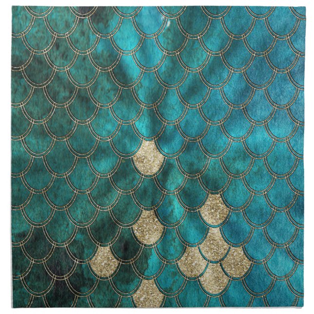Aqua green Mermaidscales with gold glitter Cloth Napkin (Front)