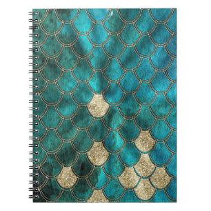 Aqua green Mermaidscales with gold glitter Notebook