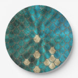 Aqua green Mermaidscales with gold glitter Paper Plates