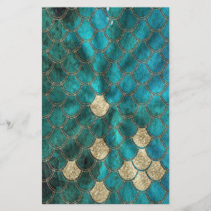 Aqua green Mermaidscales with gold glitter Stationery