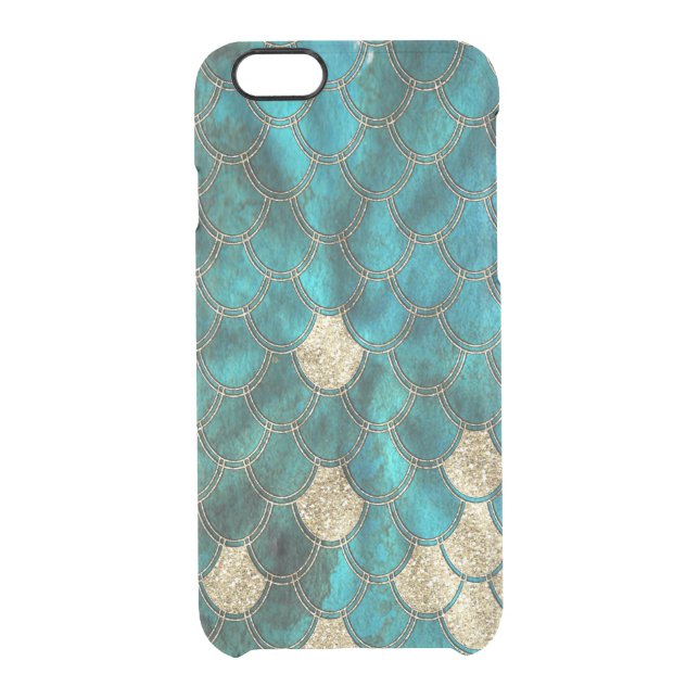 Aqua green Mermaidscales with gold glitter Uncommon iPhone Case (Back)