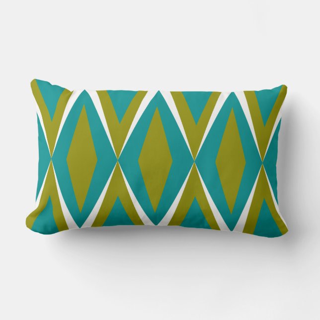Aqua & Green Mid-Century Diamond Lumbar Pillow (Front)