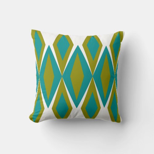 Aqua  Green Mid_Century Diamond Throw Pillow