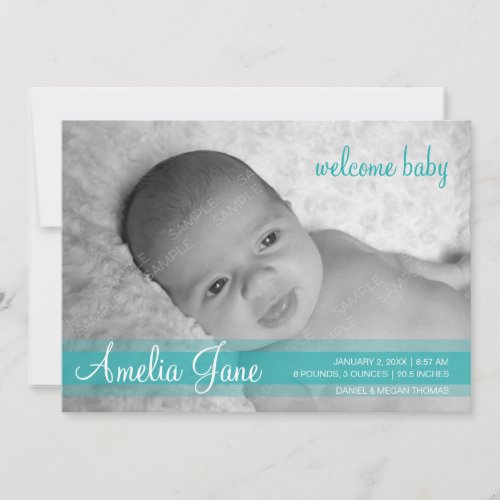 Aqua Green Modern Baby Announcement