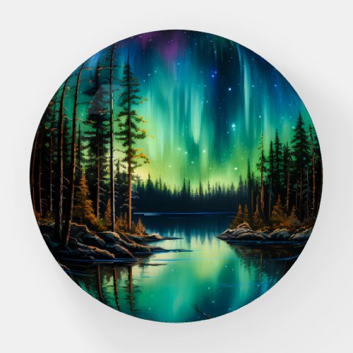 Aqua Green Northern Lights Reflection on Water Paperweight