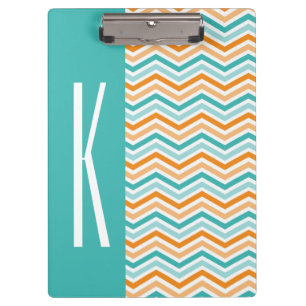 Aqua Green & Orange Chevron Stripes Clipboard