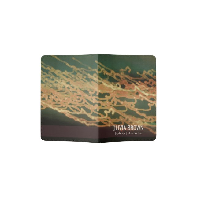 AQUA GREEN PEACH GRAPHIC BOHO LIGHTS  MONOGRAM PASSPORT HOLDER (Opened)