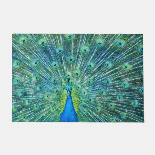 Aqua Green Peacock Feathers Doormat