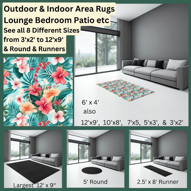 Aqua Green Pink Gold Tropical Hibiscus Flower Area Rug (Creator Uploaded)