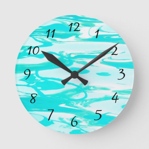 Aqua Green Pool Water Abstract Background Round Clock