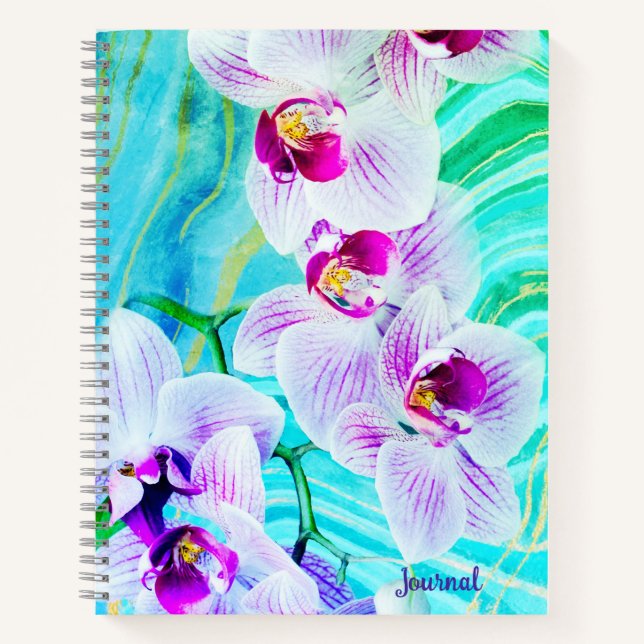 Aqua Green Purple Floral Geode Name Journal (Front)