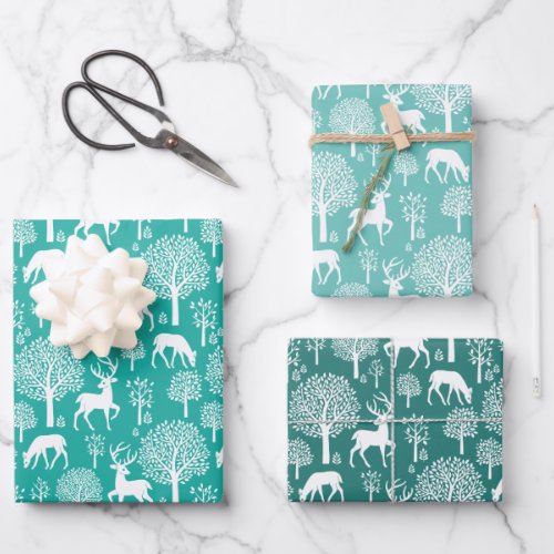 Aqua Green Reindeer Christmas Wrapping Paper