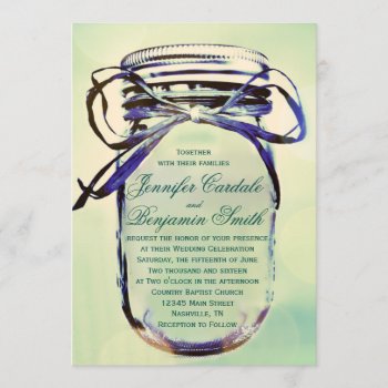 Aqua Green Rustic Mason Jar Wedding Invitations by RusticCountryWedding at Zazzle